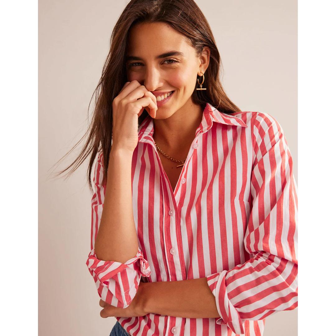 Pink And White Stripe Printed Women Shirt