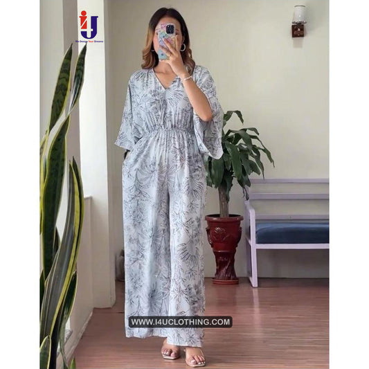 Light Grey Leaf Printed Jumpsuit