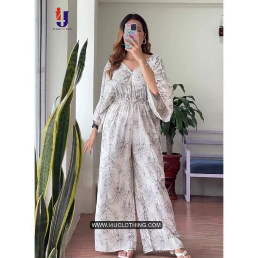 White Leaf Printed Jumpsuit