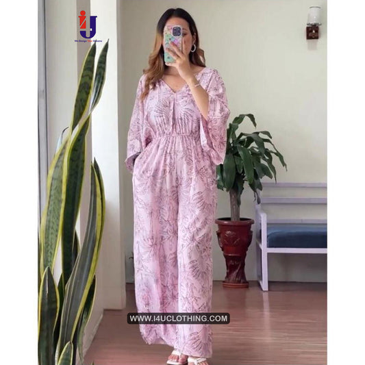 Light Pink Leaf Printed jumpsuit