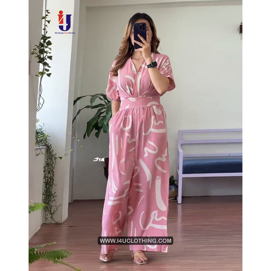 Baby Pink Graphic Printed Jumpsuits