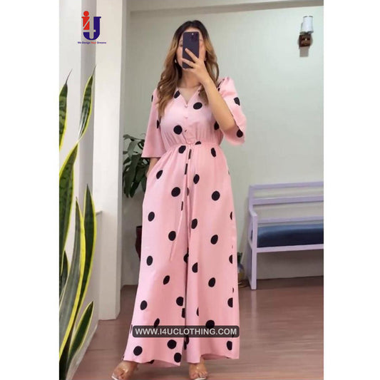Baby Pink Polka Print Jumpsuit