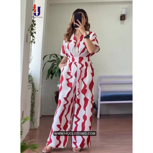 White And Red Leriya Printed Jumpsuit