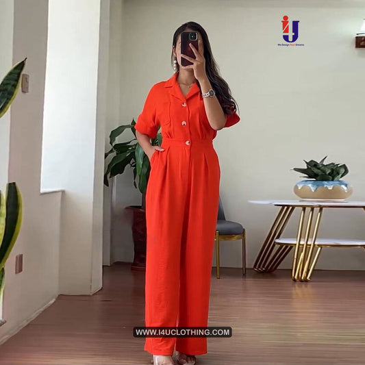 Orange Plain Designer Rayon Jumpsuit