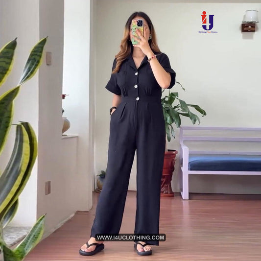 Black Plain Designer Rayon Jumpsuit