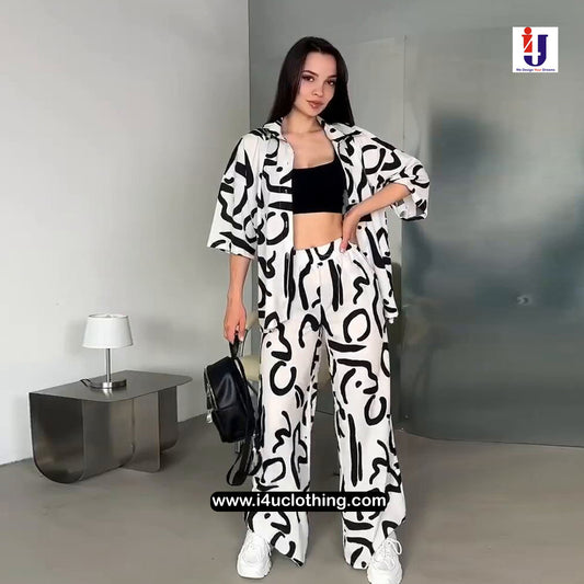 White And Black Graphic Printed Co-ord Set