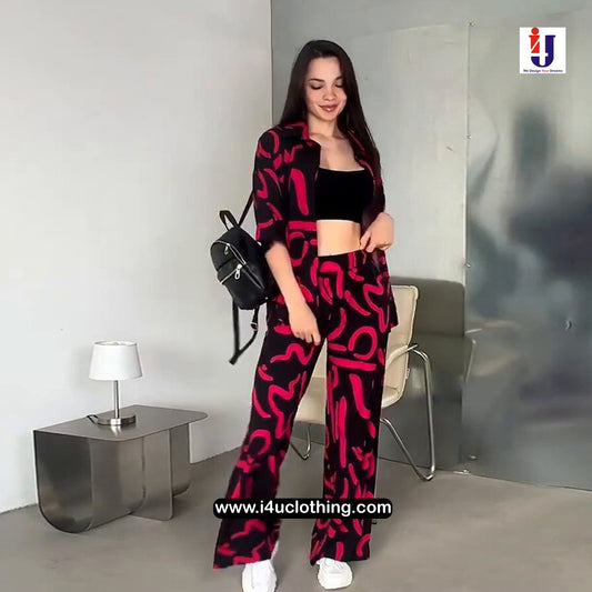 Black And Pink Graphic Printed Co-ord Set