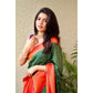 Light Green Silk Saree With Red Zari Border