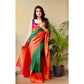 Light Green Silk Saree With Red Zari Border