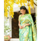 Sky Blue And Golden Color Printed Designer Silk Saree With Blouse For Woman