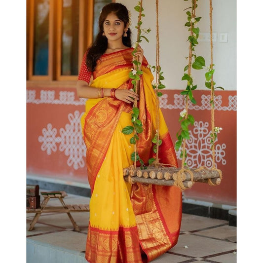 Yellow Wedding Silk Saree