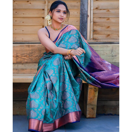 Sapphire Blue Art Silk Saree