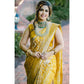 Lime Yellow Printed Designer Silk Saree With Blouse For Woman