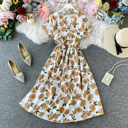 Cream Floral Printed Midi Dress