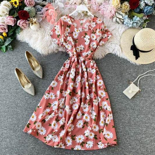 Peach Floral Printed Midi Dress
