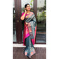 Sky Blue And Pink Silk Saree With Golden Zari
