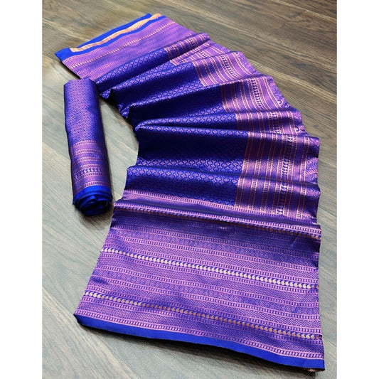 Royal Blue With Cooper Zari Weaving Silk Saree